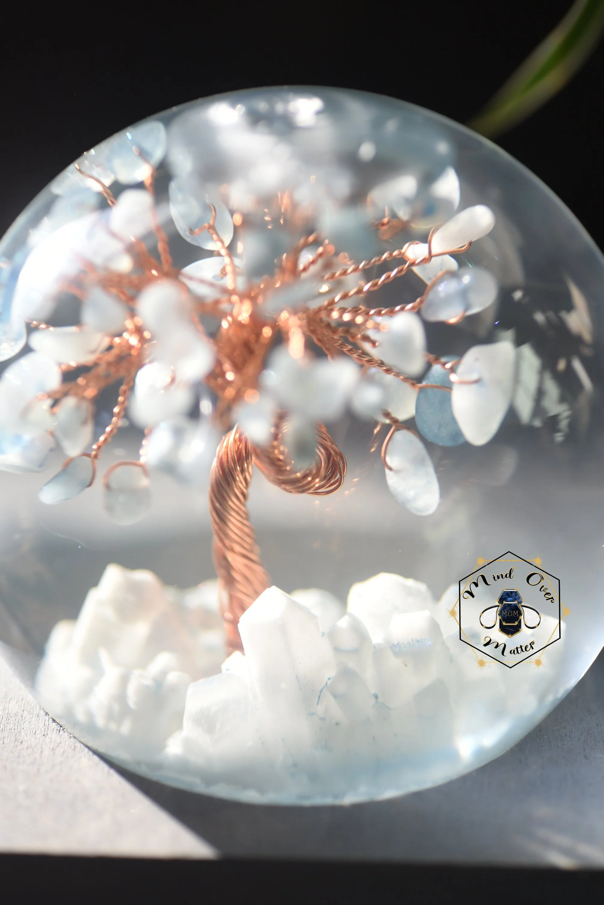Breastmilk Snow Globe with gem tree and Breastmilk gemstone