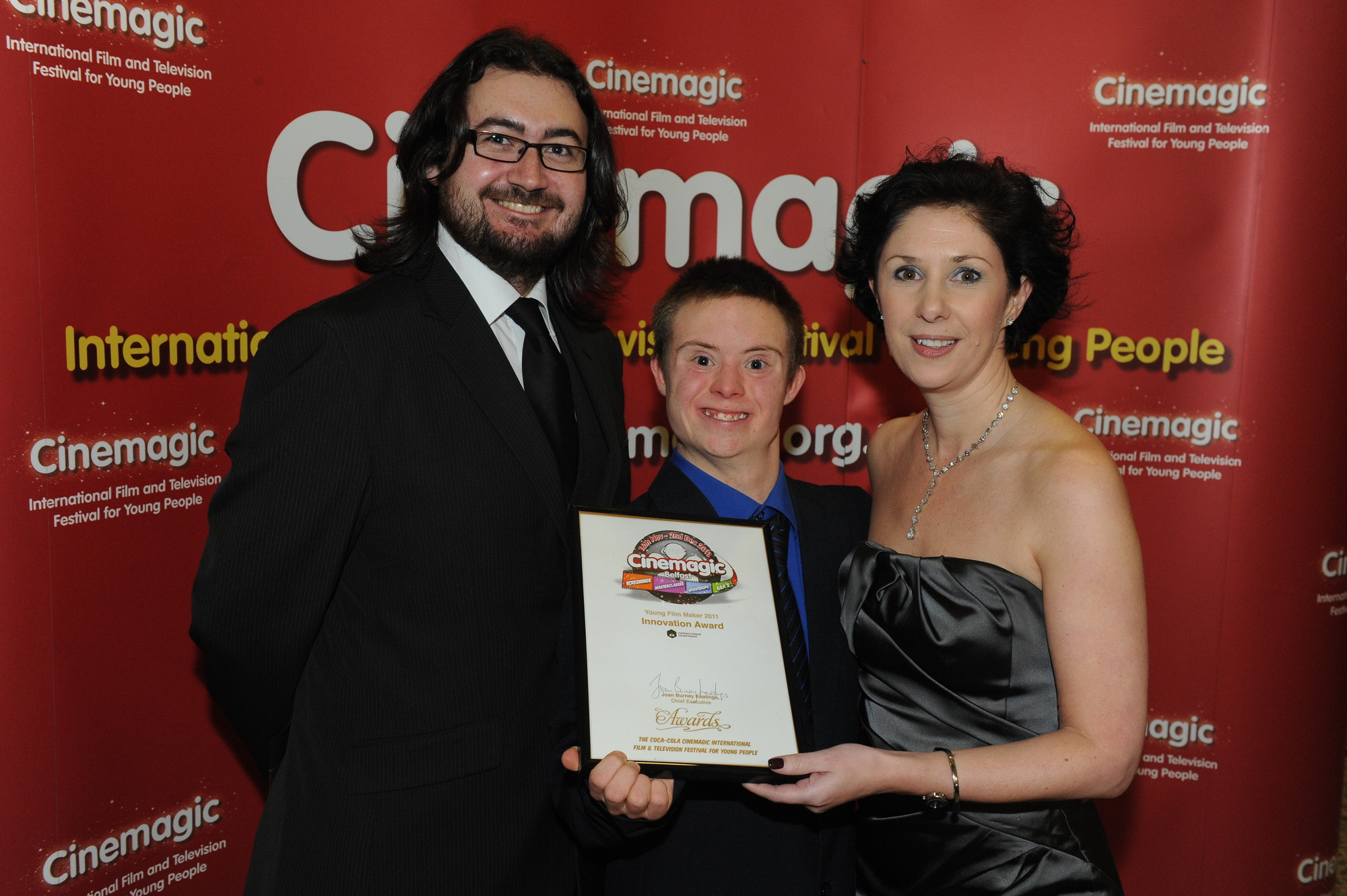 Cinemagic's Sean Boyle, Connor Rathbone and Susie McCullough, NITB who presented Connor with the Cinemagic Young Filmmaker Award for Best Film Innovation.jpg