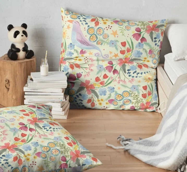 _Birds_and_Stars_-_Fantasy_Floral__Floor_Pillows_by_Jennifer_Geldard___Redbubble.jpg