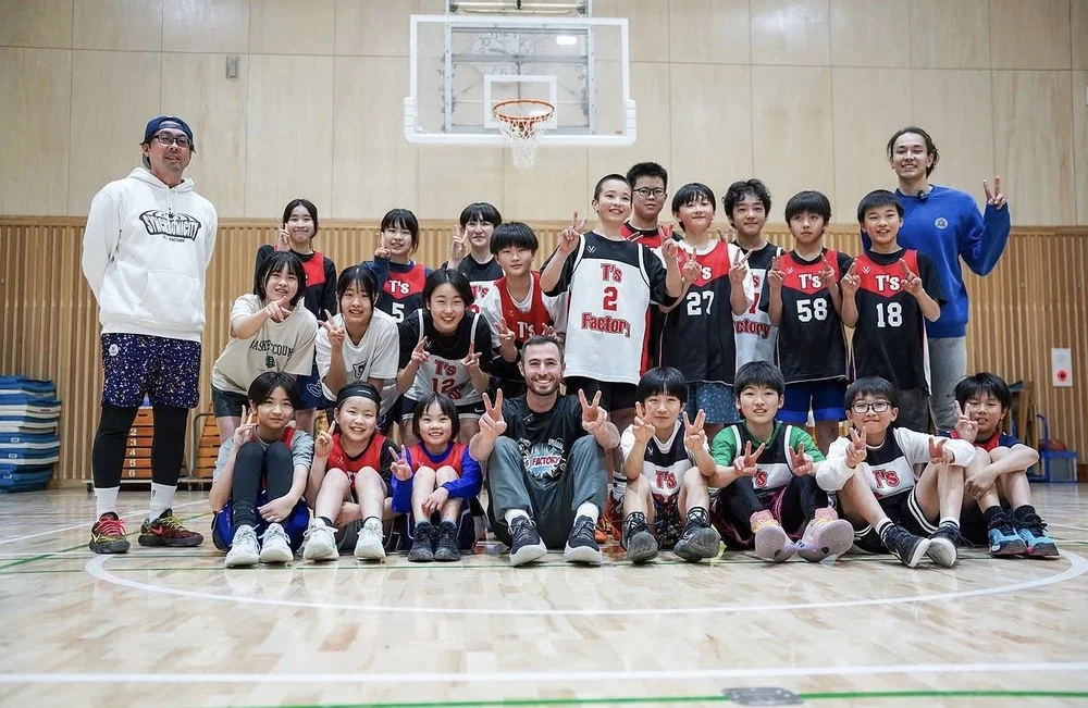 T-John Casiello at a youth basketball clinic in Japan