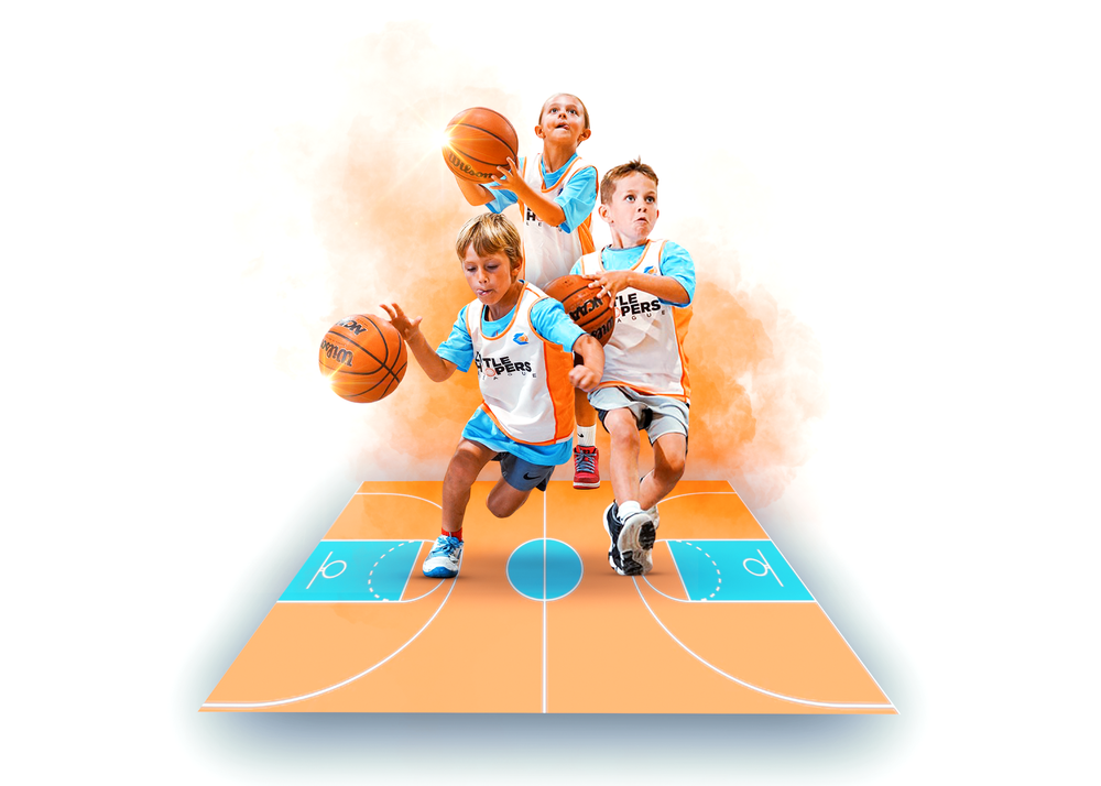 Little Hoopers basketball players learning skills during a youth basketball session