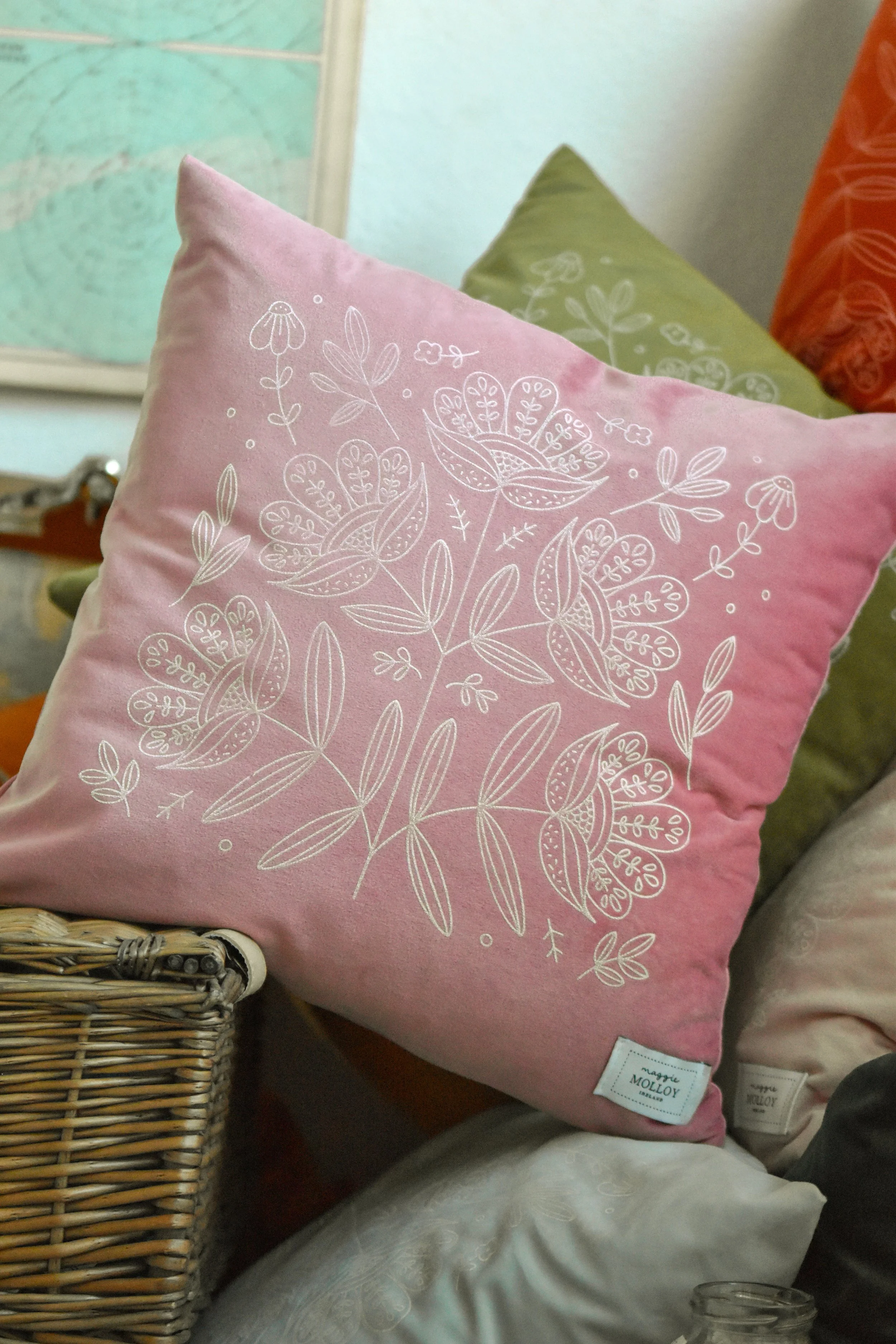 Pink Hand Printed Cushion Cover
