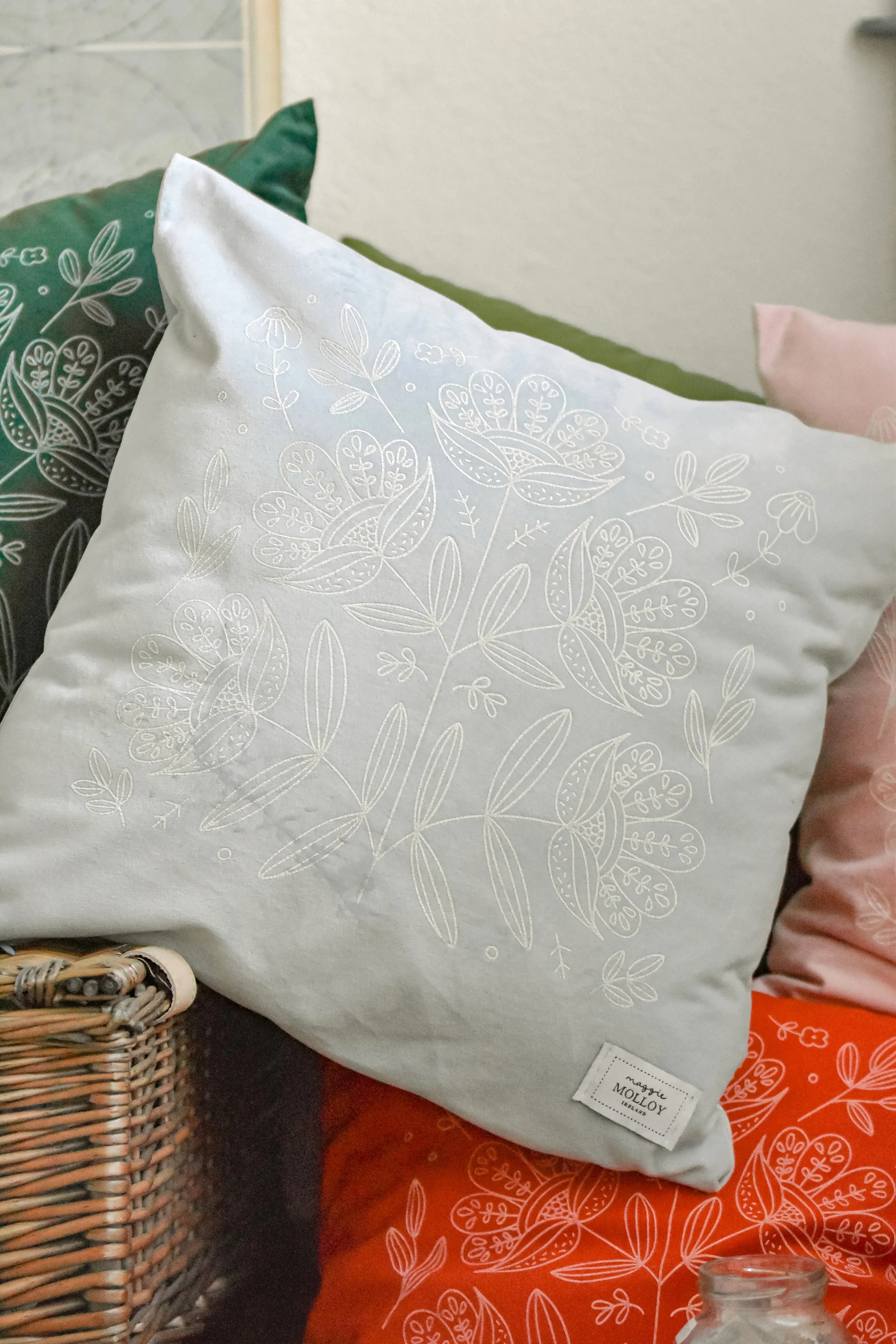 Pale Blue Hand Printed Cushion Cover