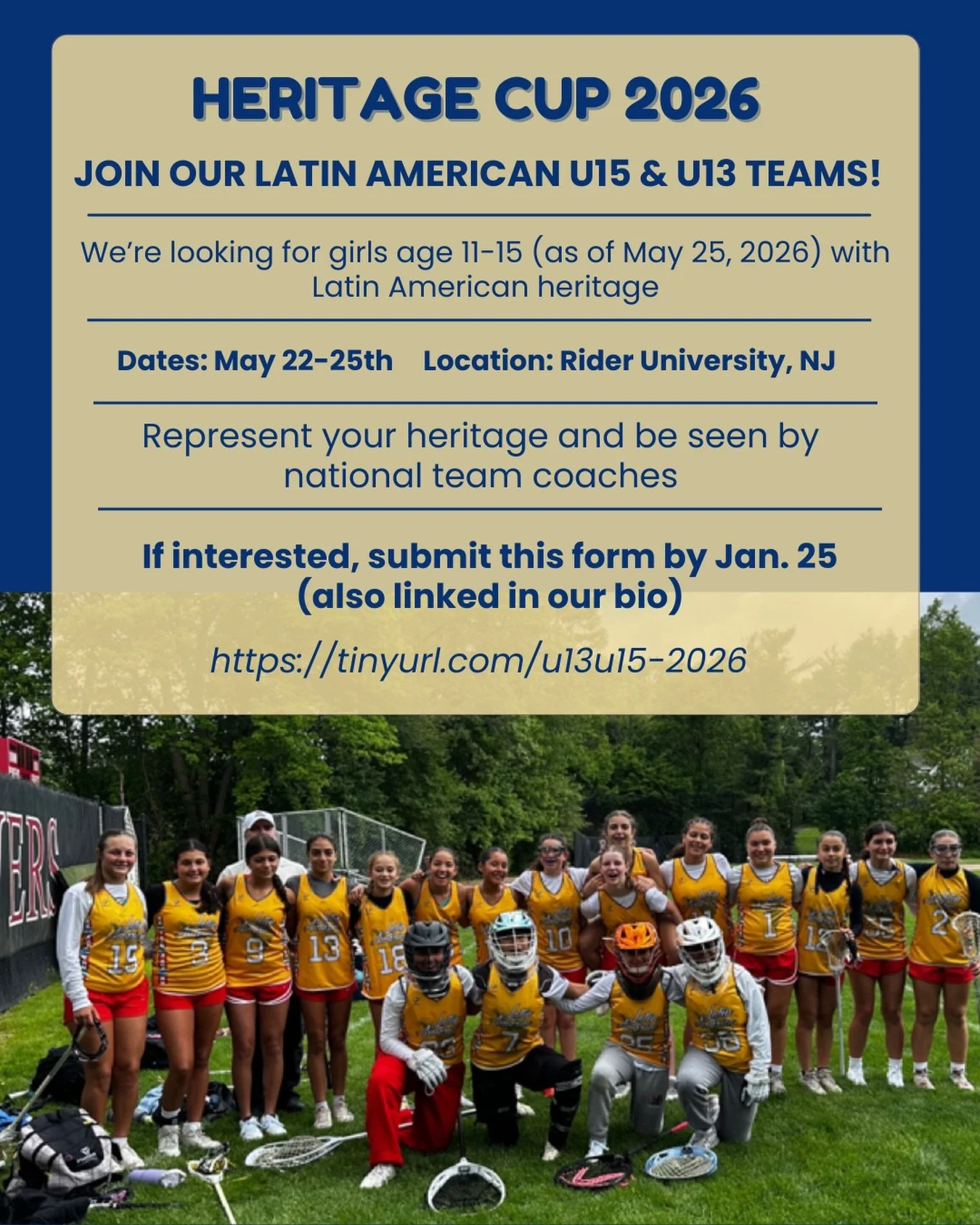 Last year was the first time Latin American players came together to form a U15 girls team at the Heritage Cup and it was a huge success! This year we are hoping to run it back in two age divisions. If your daughter is interested, please fill out thi