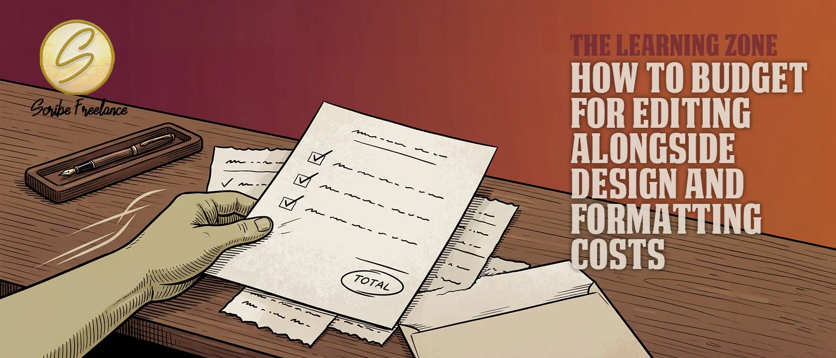 A hand setting one itemized cost quote over three separate torn estimate scraps.