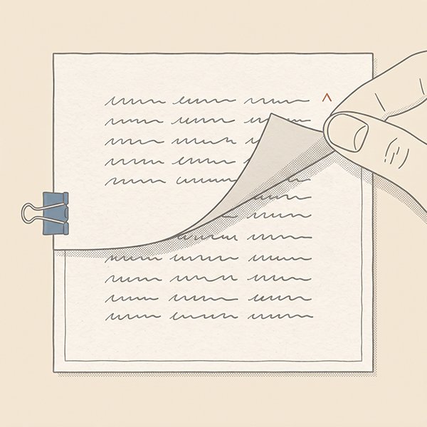 A hand lifting the corner of a manuscript page to reveal an identical copy beneath.
