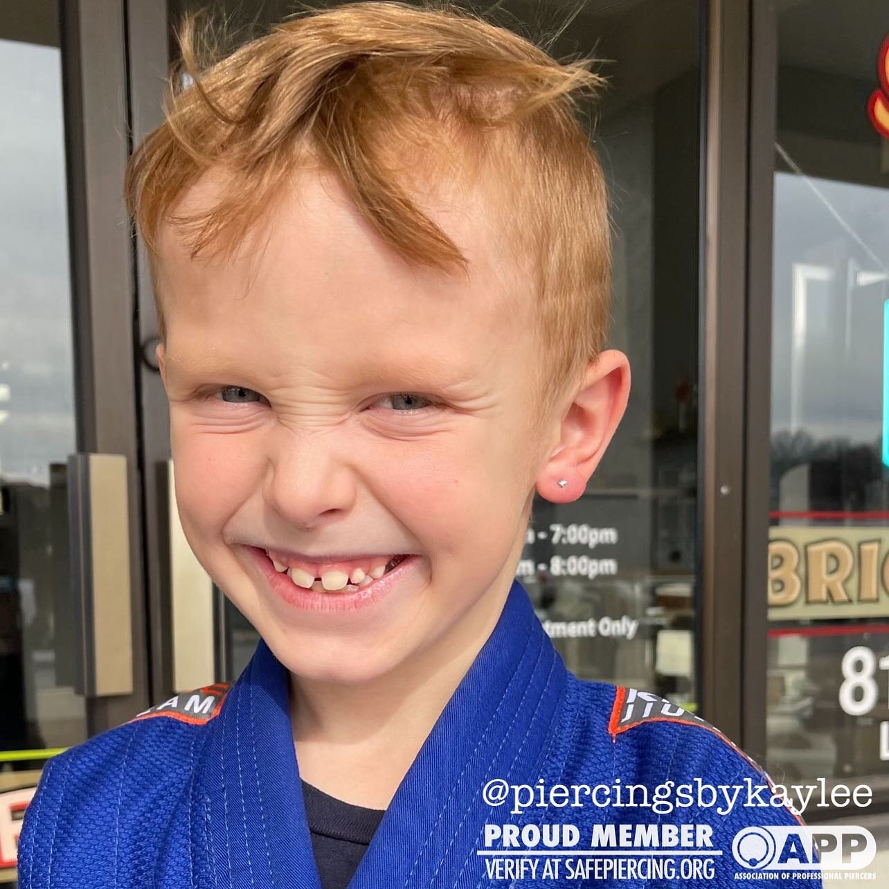 If you didn&rsquo;t already know, we offer earlobe piercings, ages 7+ at our studio by appointment. This brave kiddo did a great job getting his first set of earlobe piercings with us! He chose some super rad titanium X&rsquo;s that for him, worked a