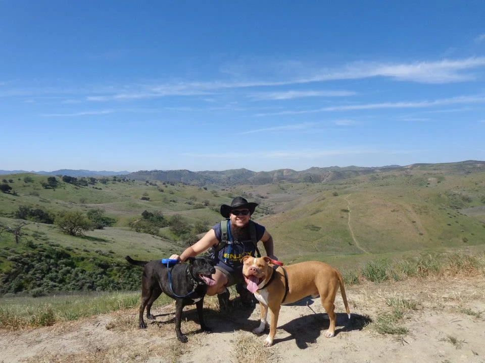 Jeff with Smokey (left) and Archimedes (right)