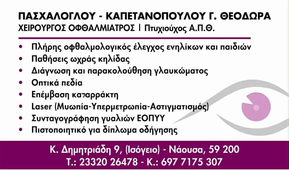 Πασχάλογλου – Καπετανοπούλου Γ. Θεοδώρα – Χειρουργός οφθαλμίατρος