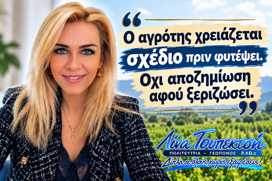 Λίνα Τουπεκτσή: Ο αγρότης χρειάζεται σχέδιο πριν φυτέψει. Όχι αποζημίωση αφού ξεριζώσει