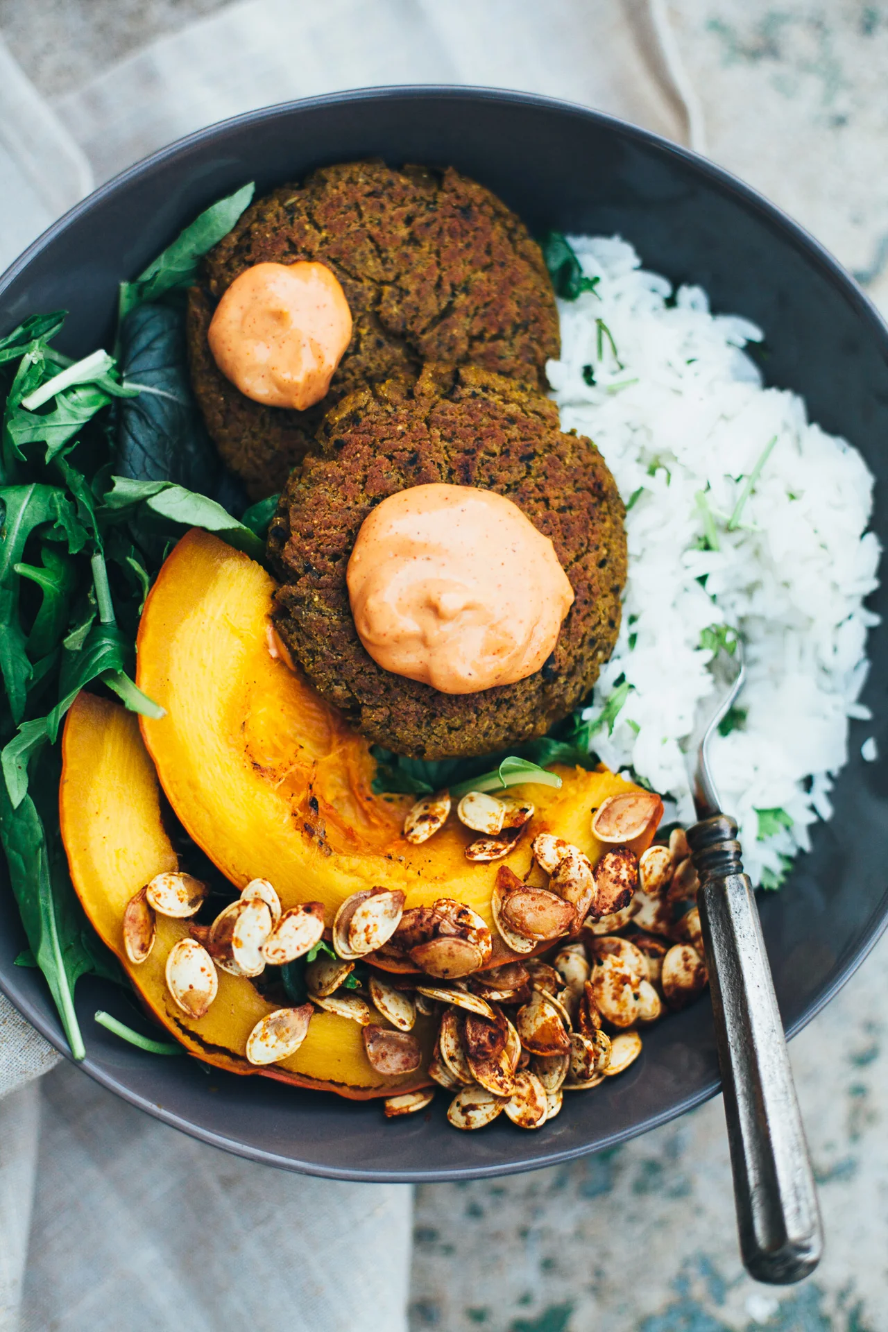 Pumpkin Kale Patties with Coconut Cilantro Rice