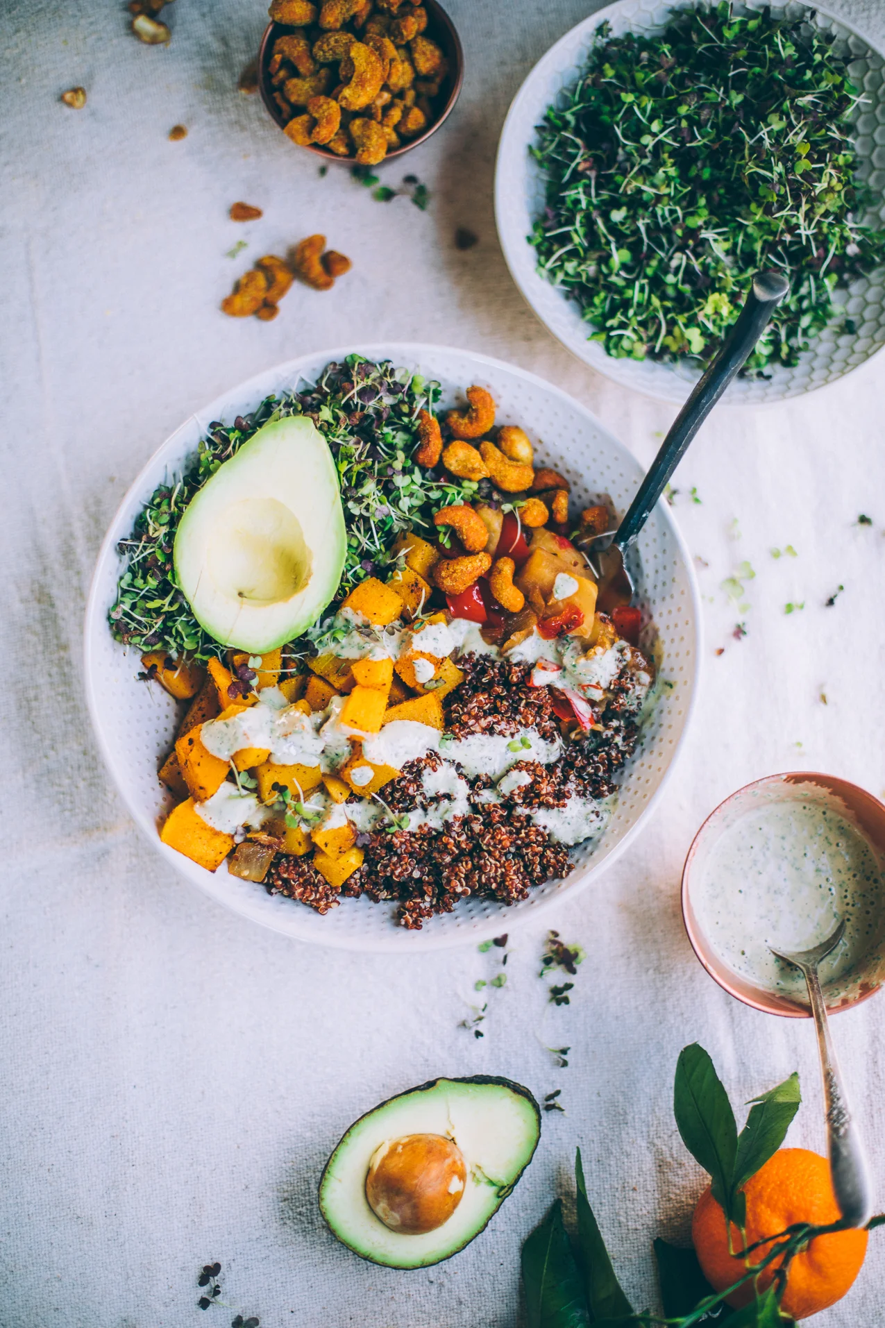 Teriyaki Eggplant Buddha Bowl with Roasted Butternut Squash, Quinoa and Tahini Parsley Sauce (Vegan, Gluten Free)