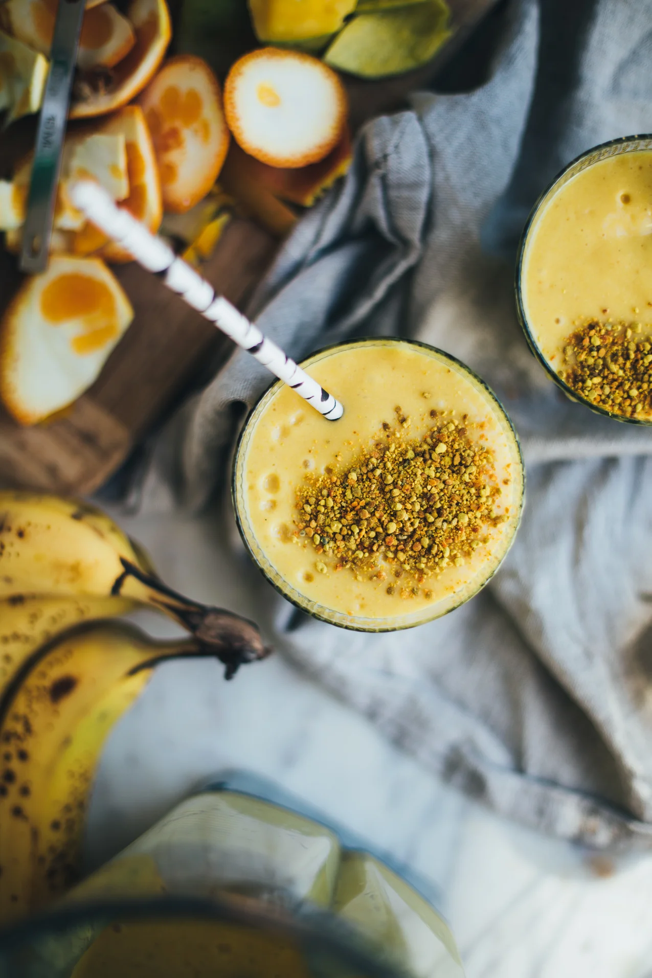 Turmeric Mango Smoothie with Bee Pollen, Ginger and Maca