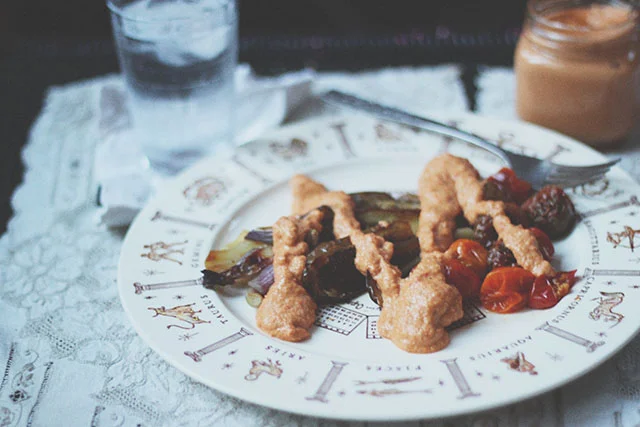 Roasted Summer Vegetables with Vegan Red Pepper Alfredo