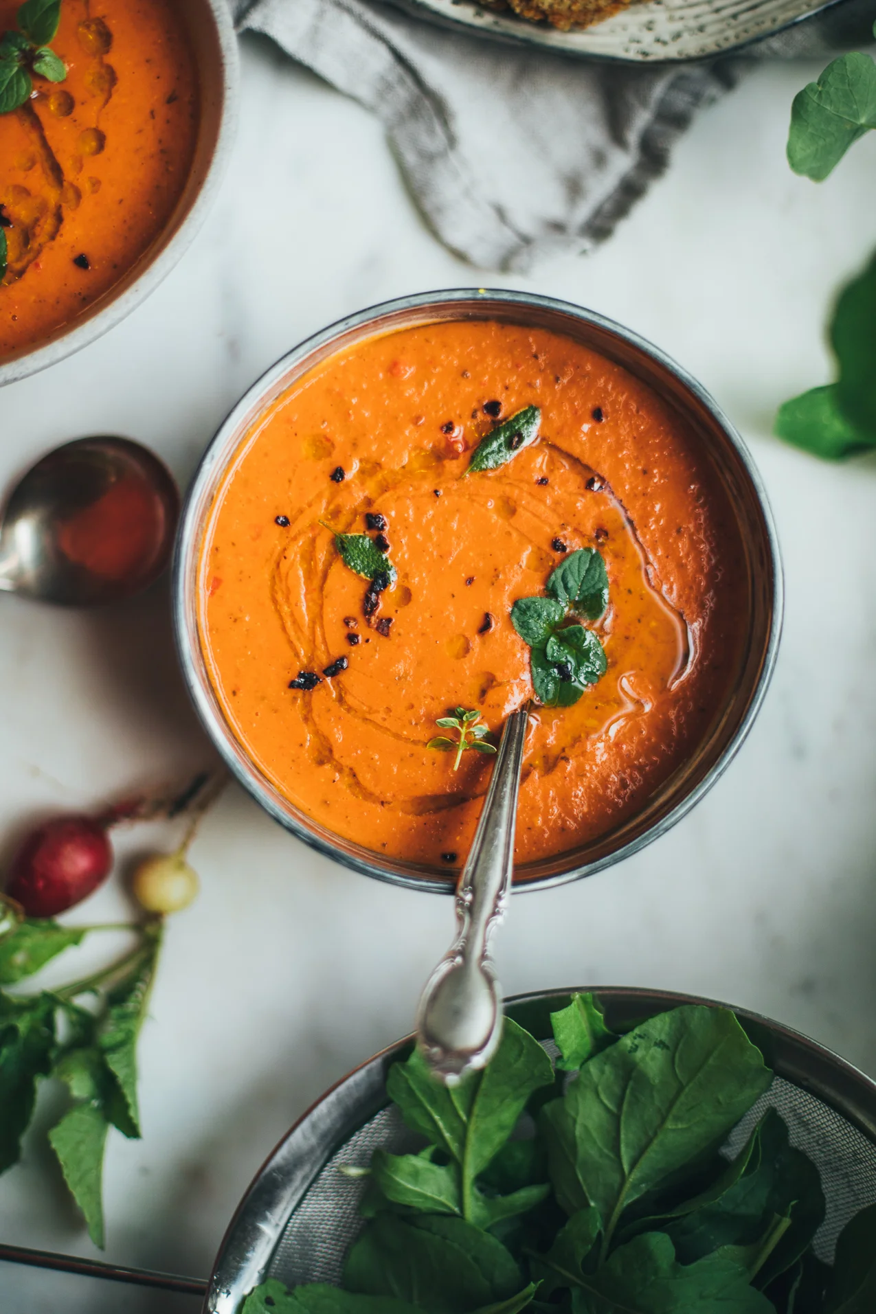 The Best Creamy Vegan Tomato Soup with Fennel + My Go-To Savory Almond Waffles!