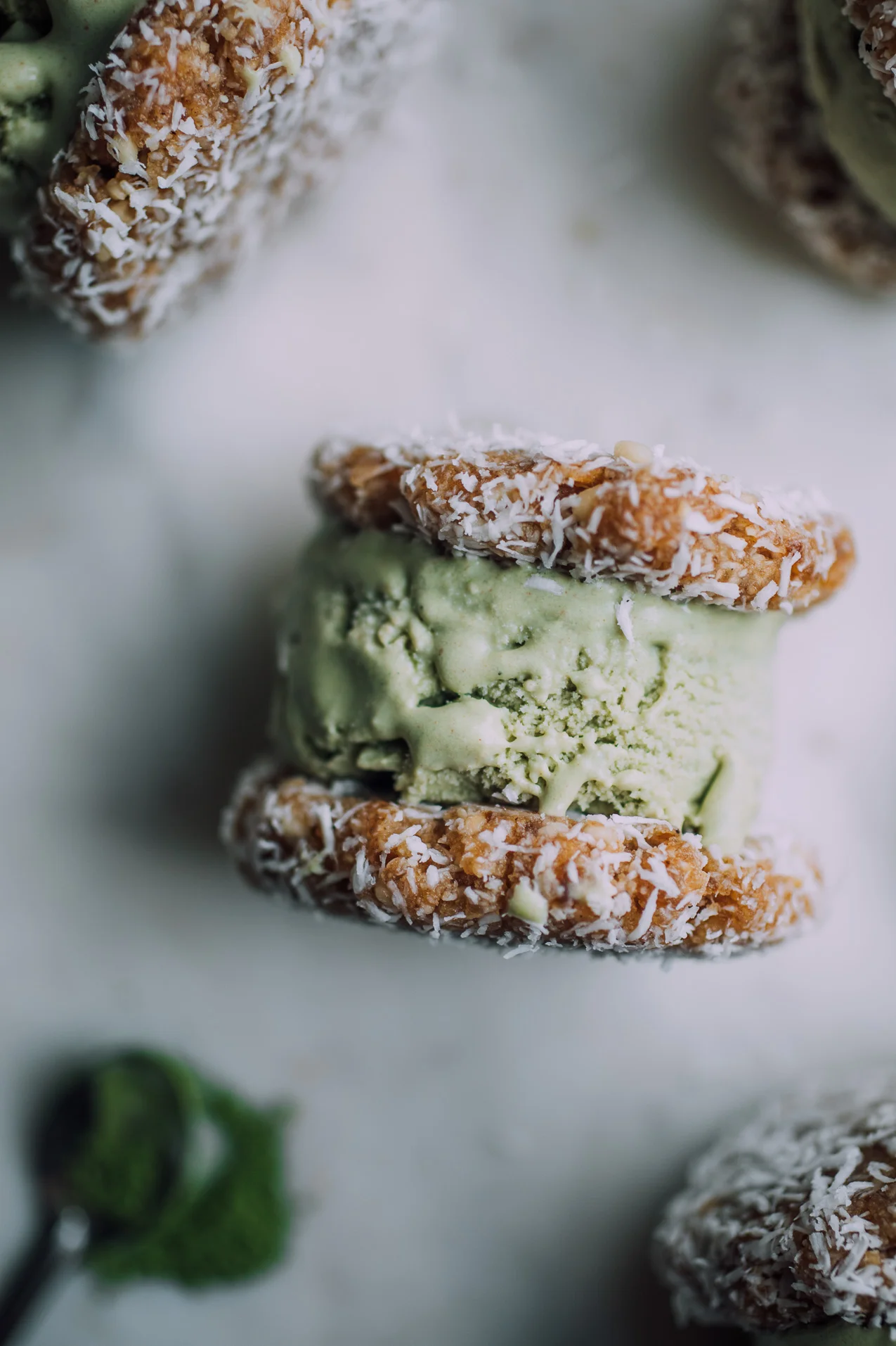 Raw Vegan Matcha Ice Cream Sandwiches with Coconut Macaroon Date Cookies