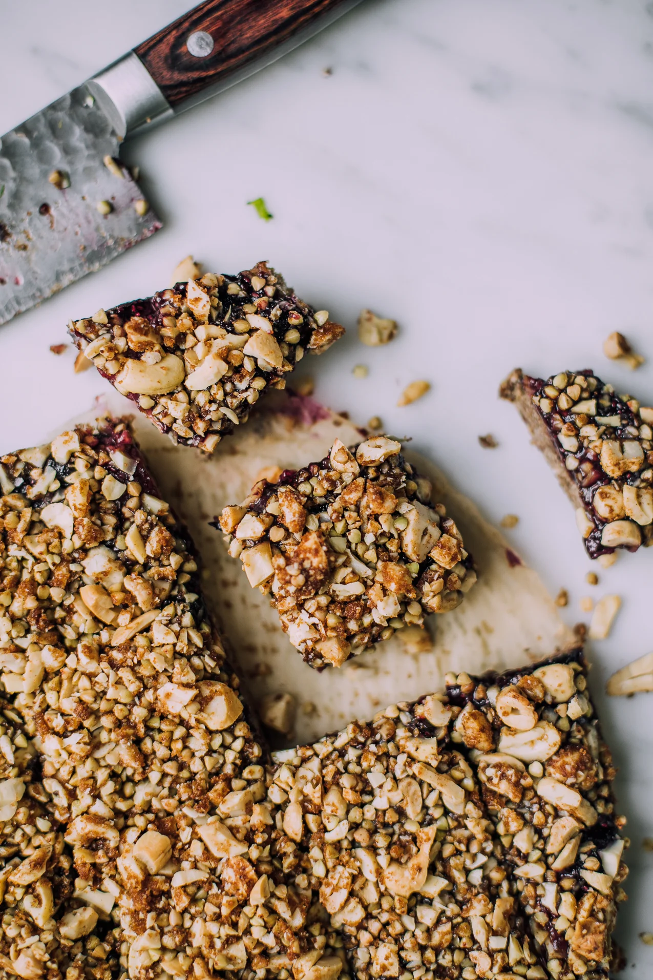 Berry Chia Jam Crumble Bars with Cardamom Cashew Buckwheat Topping