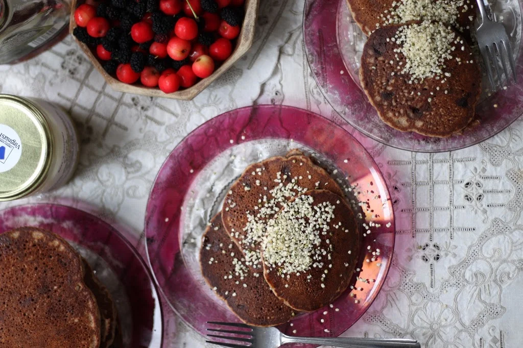 Gluten Free Teff Buckwheat Pancakes with Mulberries