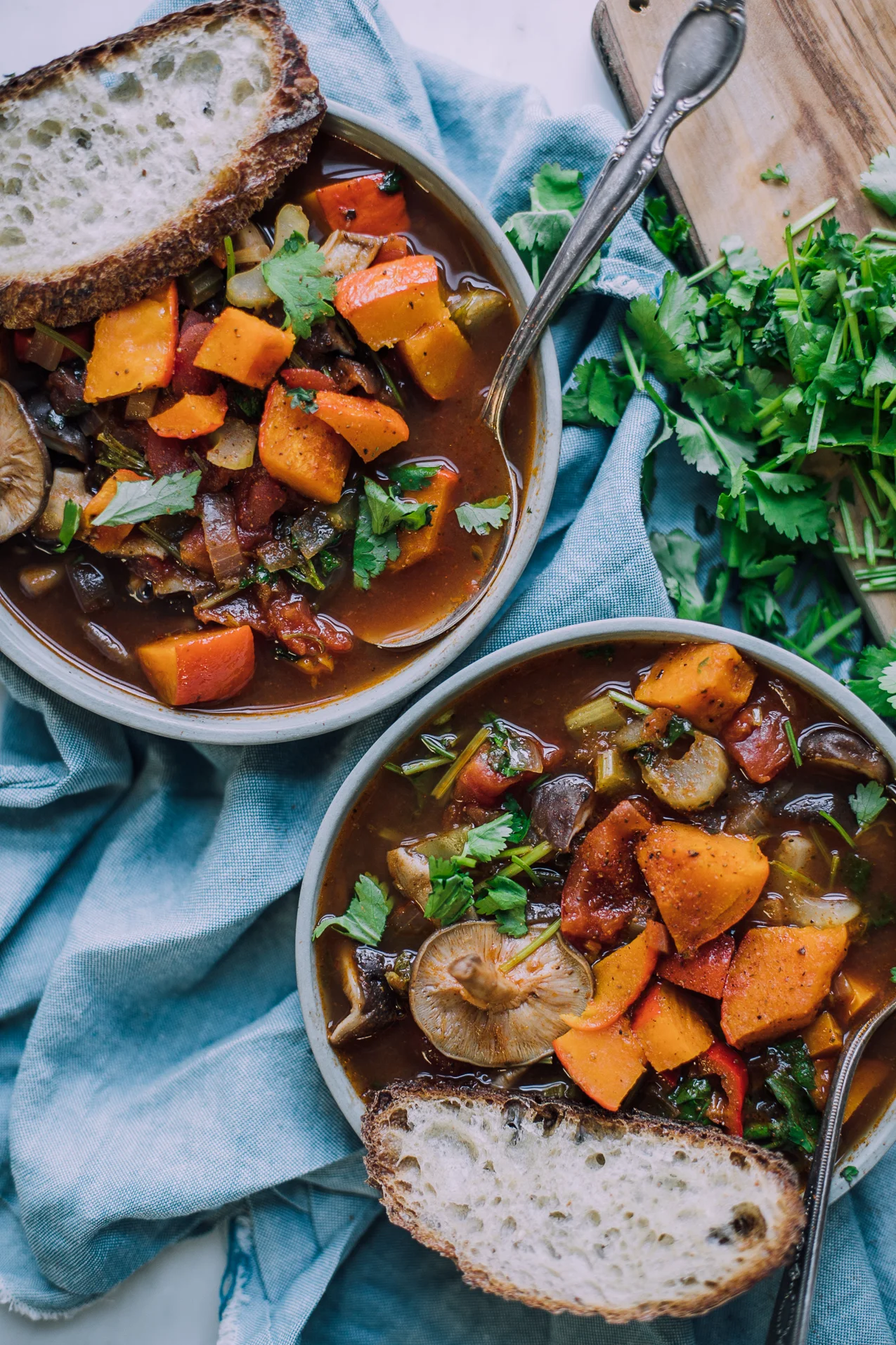 Maryland-style Old Bay Vegetable Soup with Shiitake, Celery and Kabocha Squash