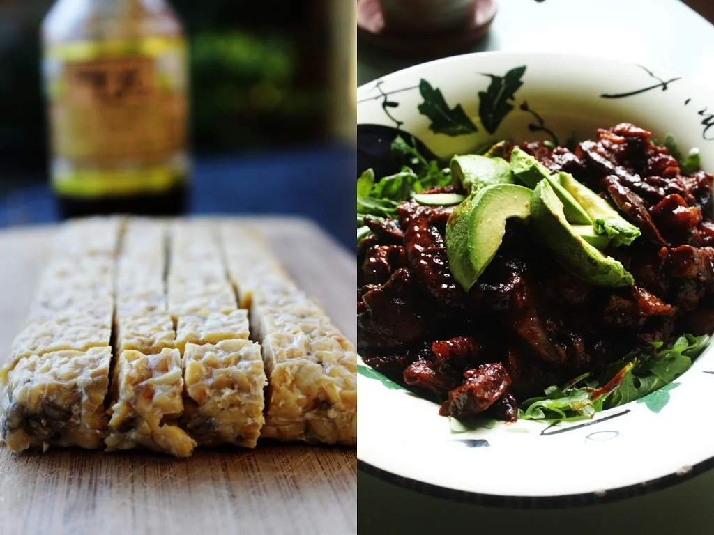 Tempeh Barbecue Salad with Pineapple and Portobello Mushrooms
