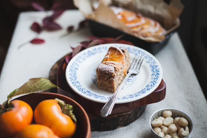 Persimmon Macadamia Nut Cake (Gluten Free, Dairy Free)