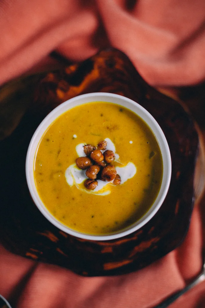 Pumpkin Soup w/ Toasted Maple Cayenne Chickpeas (Gluten Free)