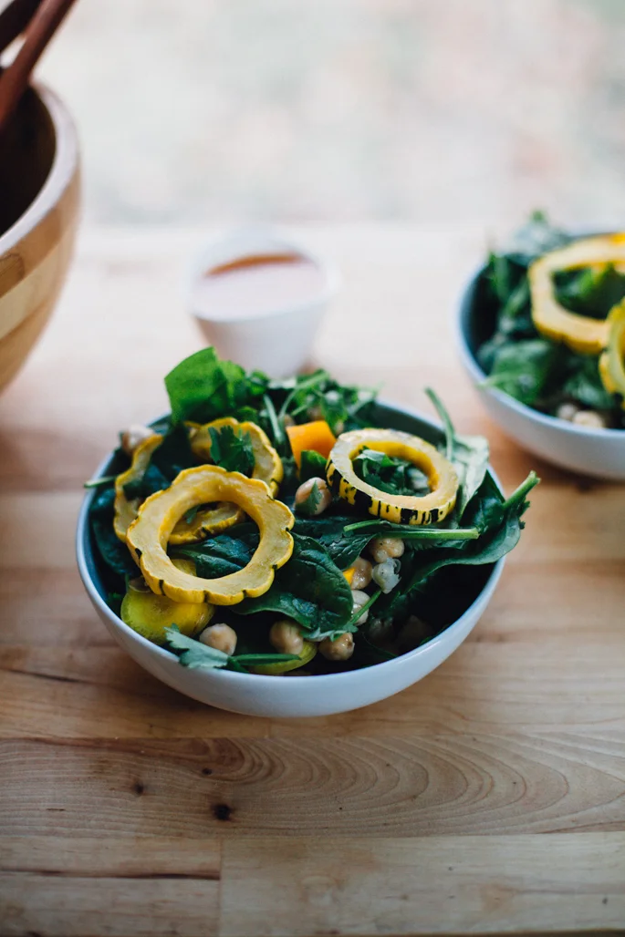 Delicata Squash Sunshine Salad w/ Miso Sriracha Dressing (Vegan, Gluten Free)