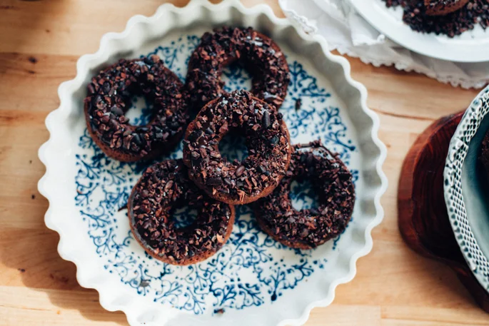 Triple Dark Chocolate Doughnuts w/ Cacao Nibs (Vegan, Gluten Free)