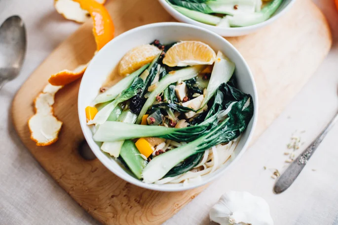Szechuan Miso Bok Choy Soup w/ Tangerine (Gluten Free, Vegan)