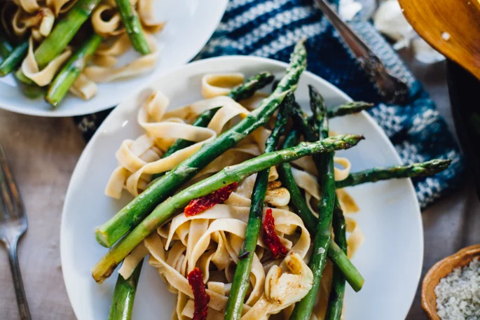 Asparagus & Smashed Garlic Tagliatelle in Lemon Ghee Sauce (Gluten Free)
