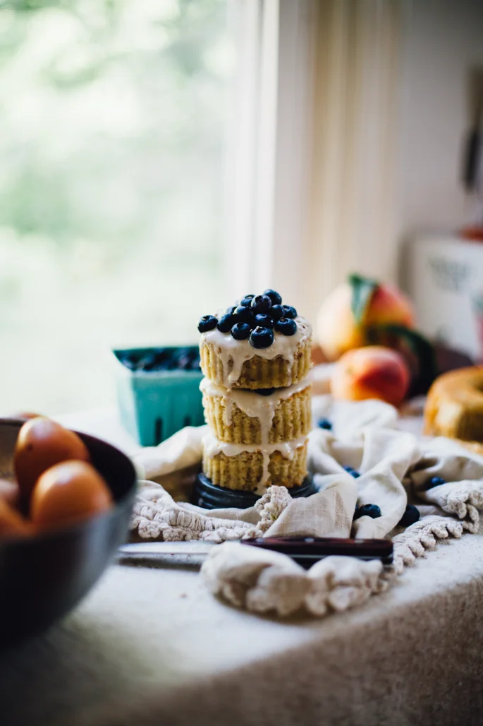 Mini Gluten Free Chiffon Cake with Halva Cream Frosting & Blueberries (Dairy Free)