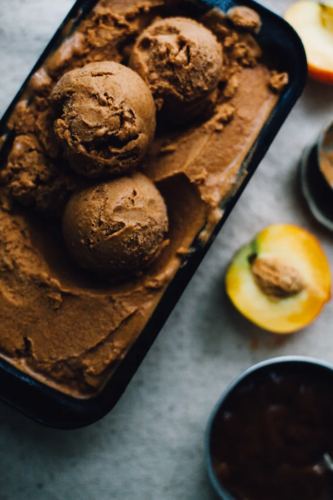 Peach Butter Ice Cream with Salted Dulce de Leche (Vegan)