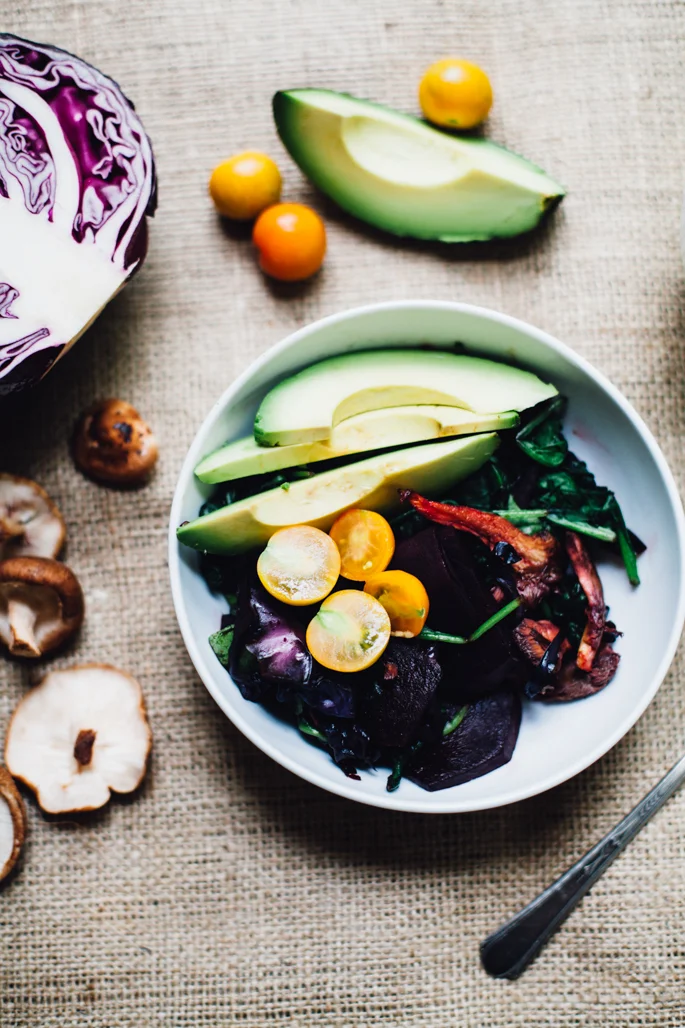 Tamari Beet Bowl w/ Fried Mushrooms & Avocado