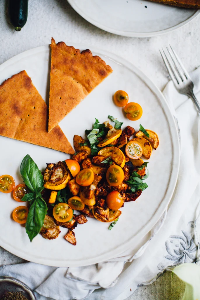 Smokey Roasted Eggplant and Squash with Millet Socca