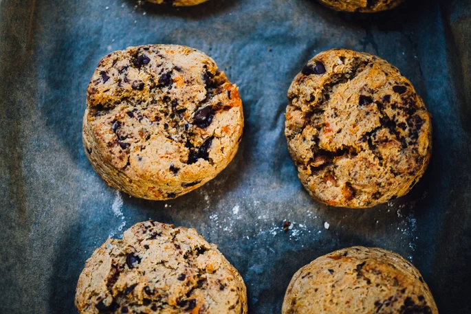 Vegan Sweet Potato Chocolate Chip Einkorn Scones