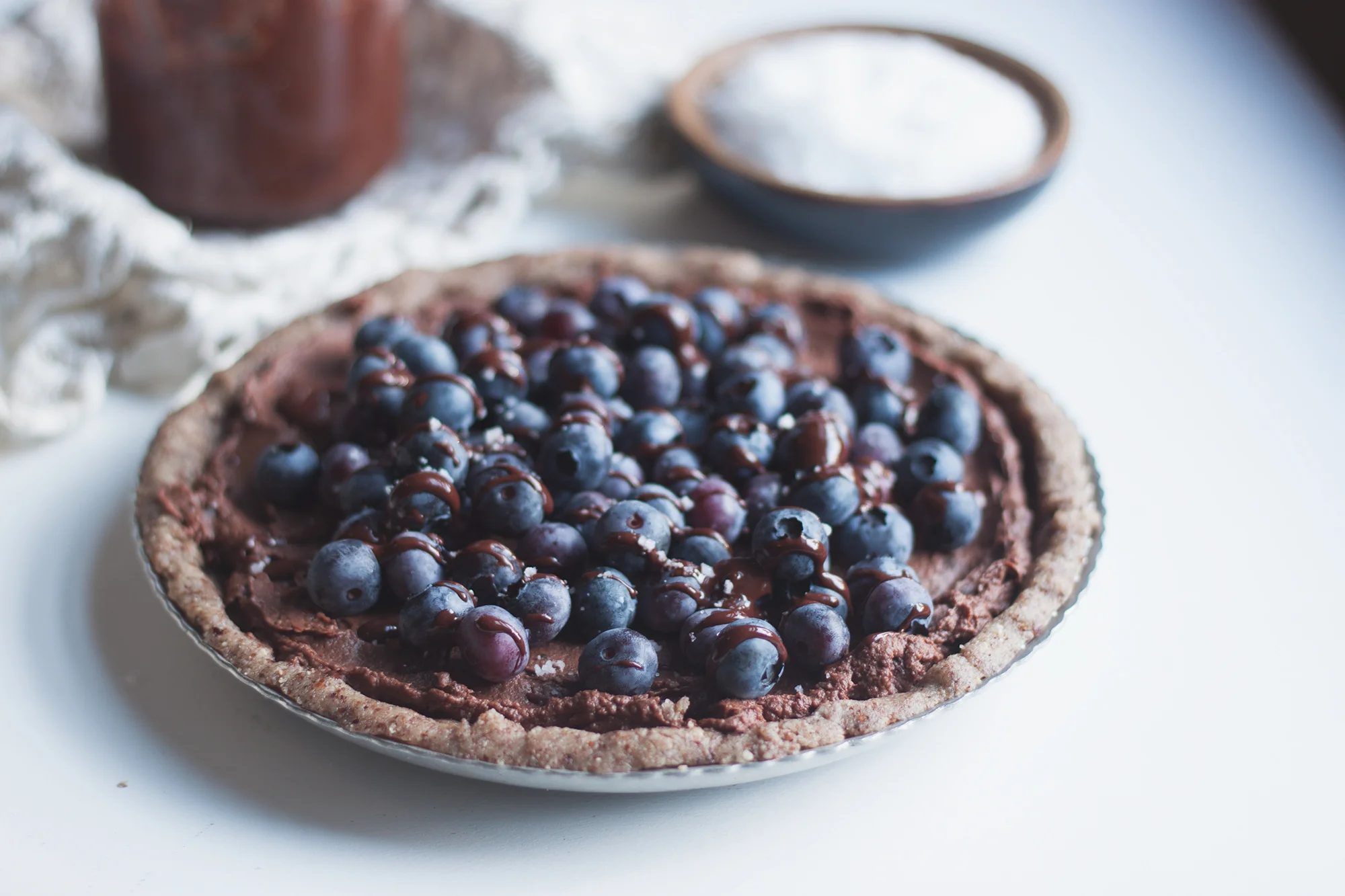 Raw Vegan Salted Blueberry Chocolate Tart