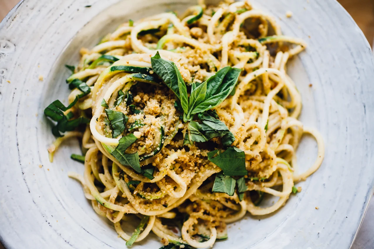 Vegan Walnut Parmesan Zucchini Noodles