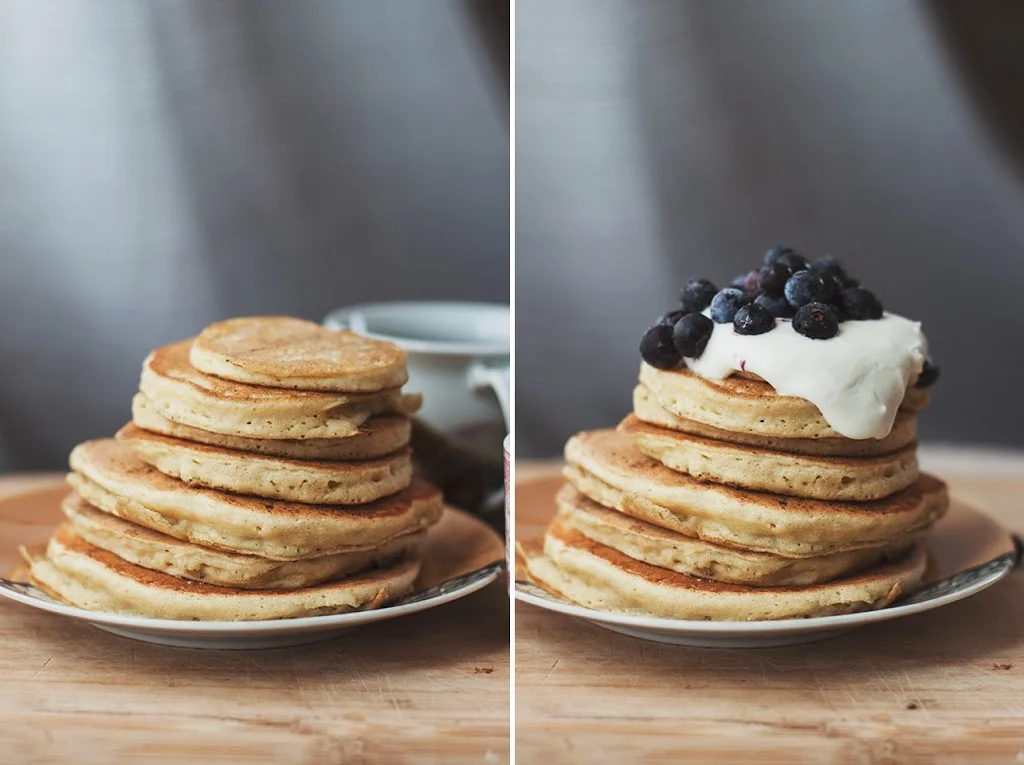 Lemon Einkorn Pancakes with Honey Whipped Goat Cheese