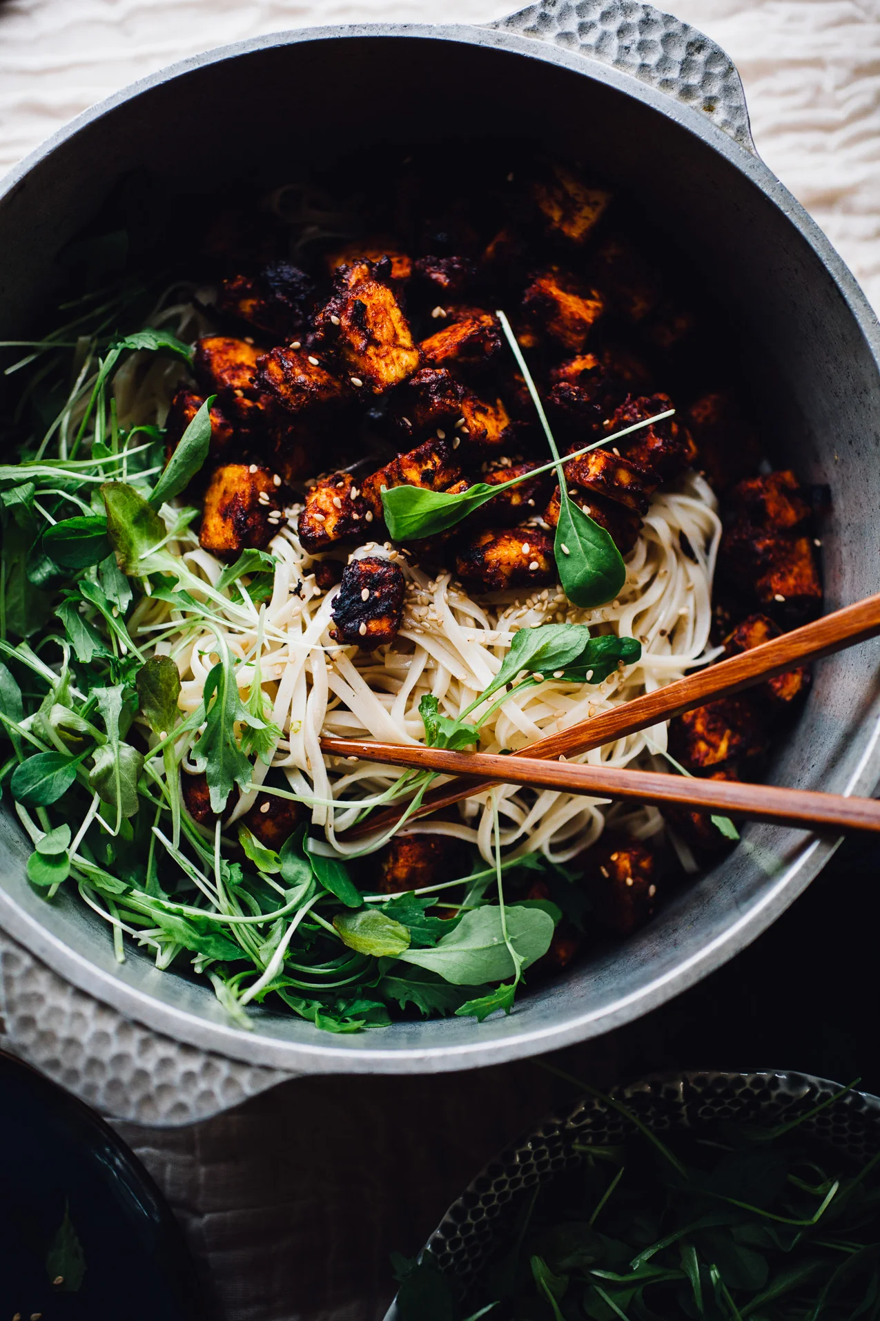Crispy Harissa Tofu with Sesame Noodles (Vegan, Gluten Free)