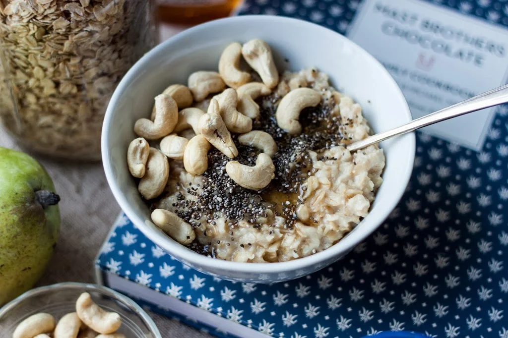 Cashew Chia Oatmeal with Pear and Honey