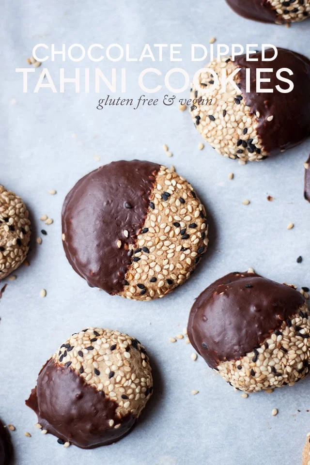 Chocolate Dipped Tahini Cookies (Vegan, Gluten Free)