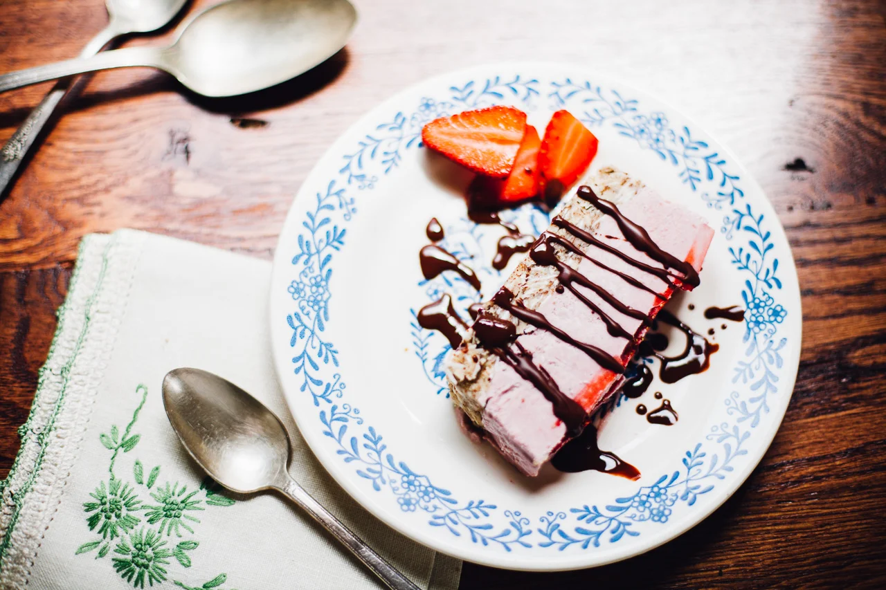 Raw Vegan Strawberry Banana Ice Cream Cake
