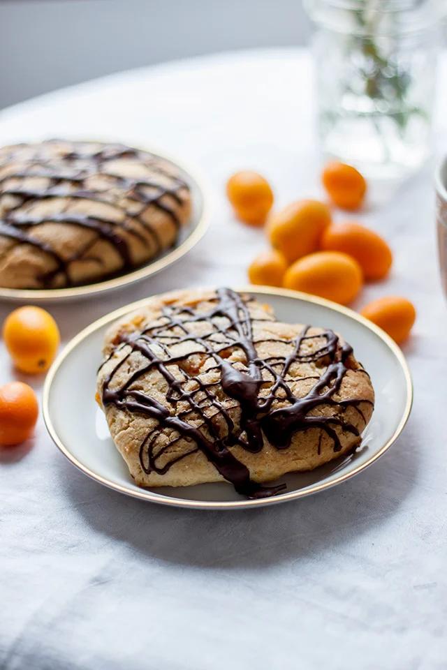 Candied Kumquat Scones with Chocolate Drizzle