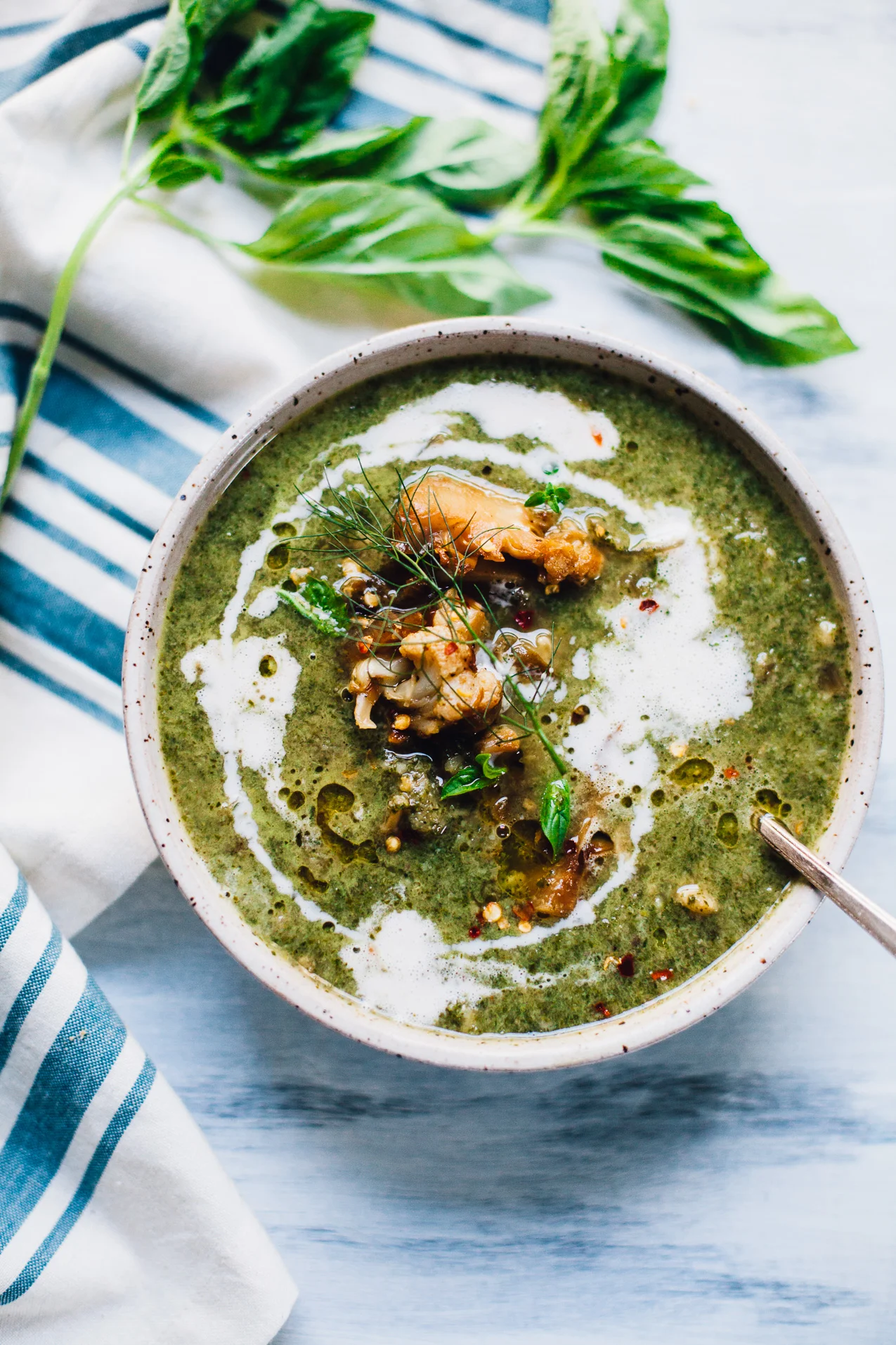 Creamy Vegan Nettles Soup with Kale & Cauliflower