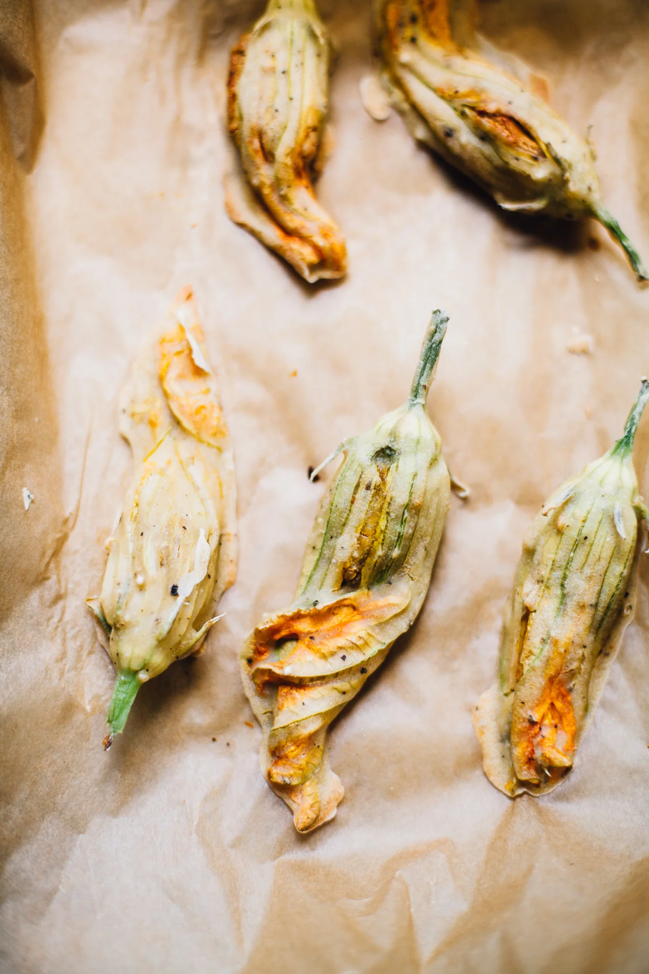Vegan Baked Squash Blossoms with Miso Cashew Cheese