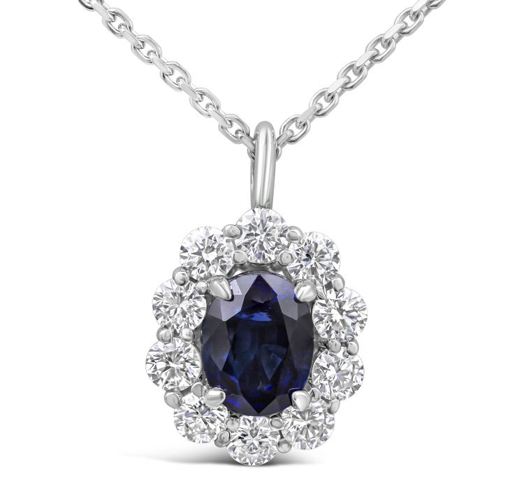 Gemstone and diamond halo pendant necklace