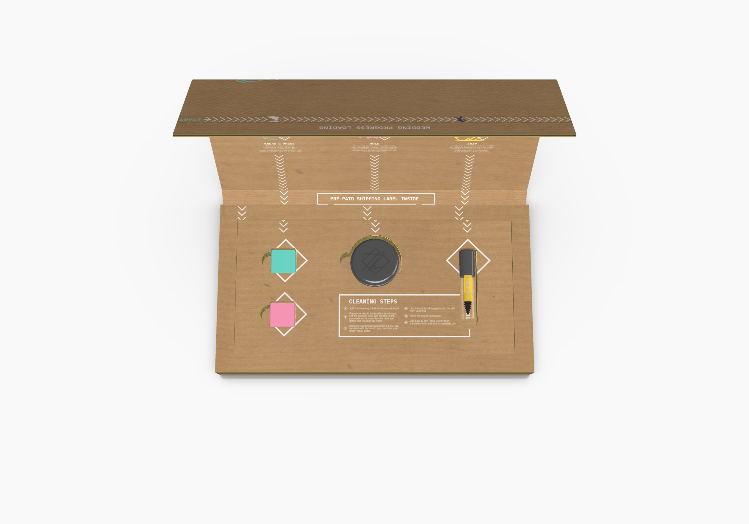 A hidden slot: Return shipping label comes inside for the pack to be reused for the return of the mold putty