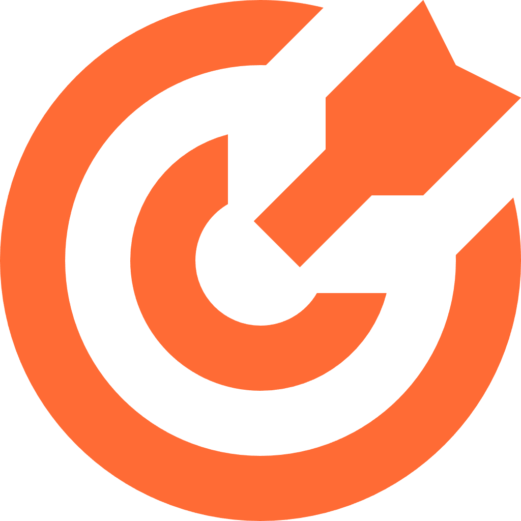 Logo avec un cercle orange et un symbole de flèche noire tourné vers le haut.
