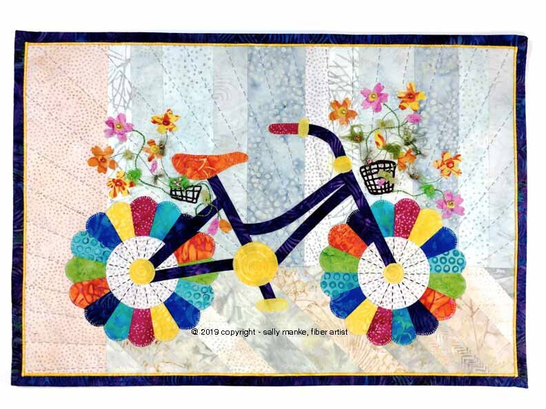 Mini Whimsical Bicycle Art Quilt
