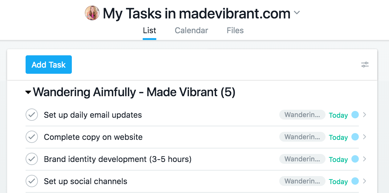 Task list for the day filtered by assignee